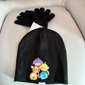 Disney Kids Black Beanie and Gloves Set